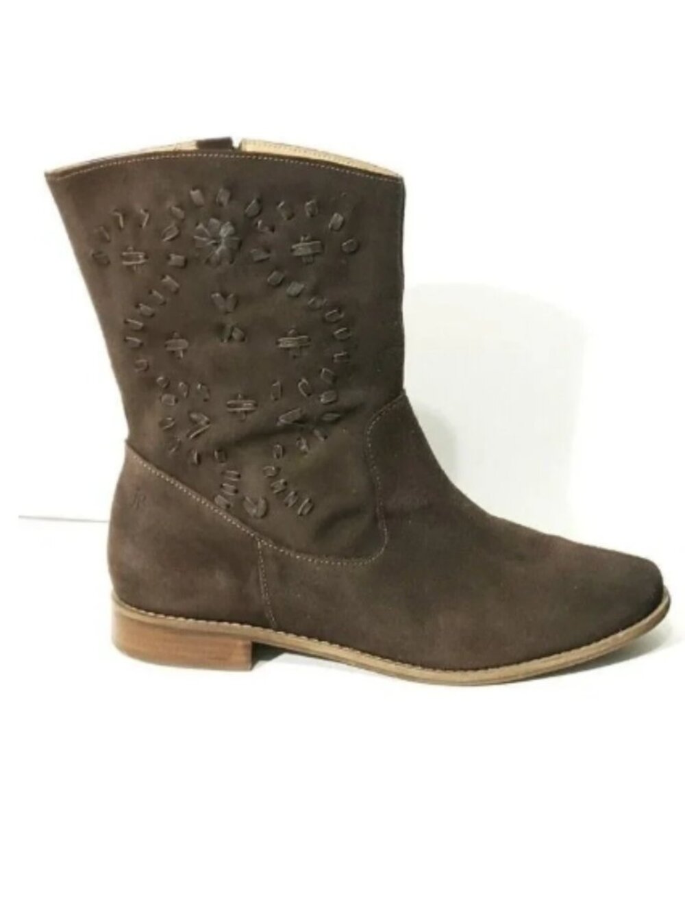 Jack Rogers Boots Womens 8.5 M Kaitlin Brown Suede Leather Stitches Mid Calf